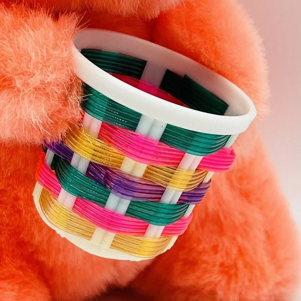 Fairview Salmon Easter Bunny Rabbit 9 inch Nylon Woven‎ Basket Pink Eyes 1988